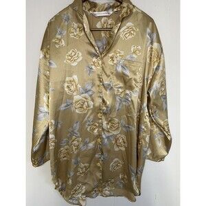 VTG Victorias Secret Gold Floral Nightgown Sleep Pajama Shirt W/ Pocket